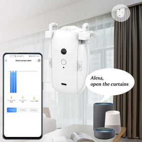 Smart Automatic Curtain Opener - Remote Control with App/Timer/Voice,Upgraded High-Performance Motor, Automatic Light Sensor, Add Gateways, for Google Alexa, No Remote (Only for Roman Rod)