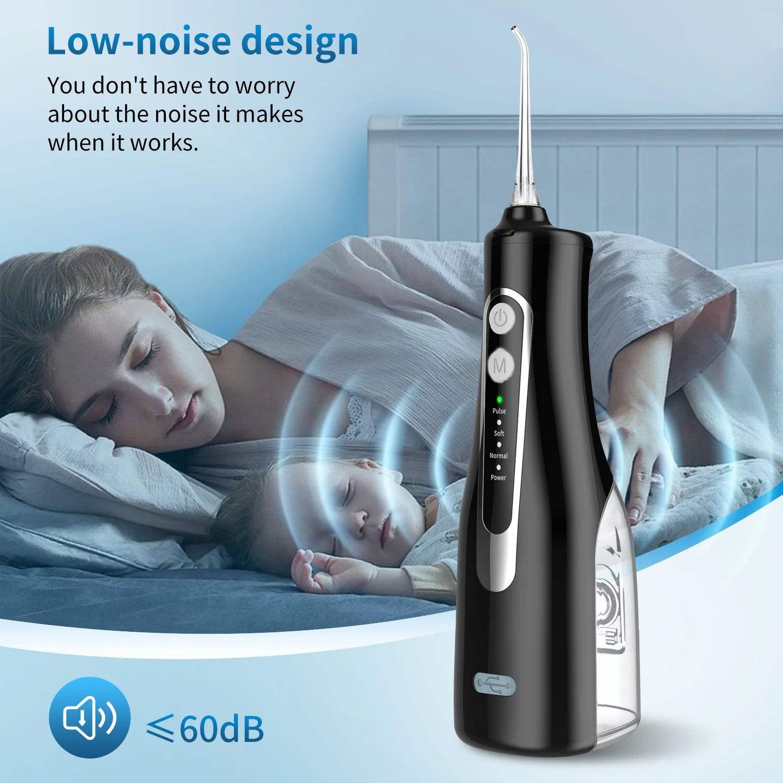 Cordless Water Flosser, Portable Dental Teeth Cleaner, 300ML Tank Rechargeable Dental Oral Irrigator for Home and Travel, 4 Modes 8 Jet Tips, IPX7 Waterproof