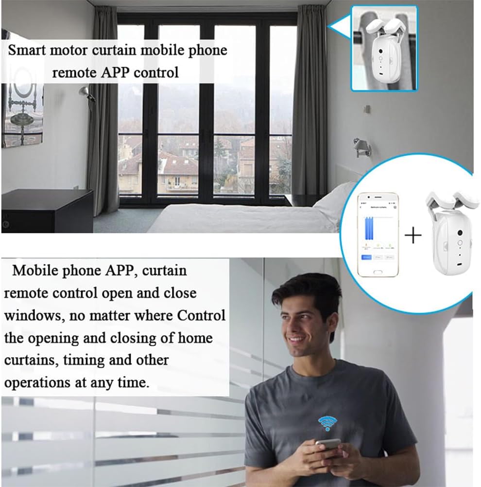 Smart Automatic Curtain Opener - Remote Control with App/Timer/Voice,Upgraded High-Performance Motor, Automatic Light Sensor, Add Gateways, for Google Alexa, No Remote (Only for Roman Rod)