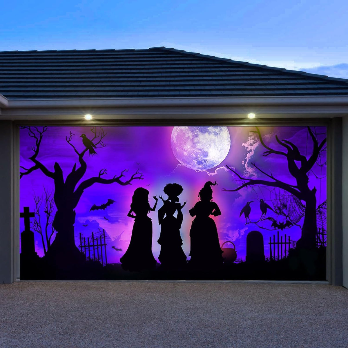 Halloween Decorations Outdoor Garage Door Cover, Large Black Hocus Pocus Witches Cauldron Silhouette Decor, 6.5 X 13 Ft Scary Halloween Garage Door Decorations for Home Wall Window Patio Yard Outside