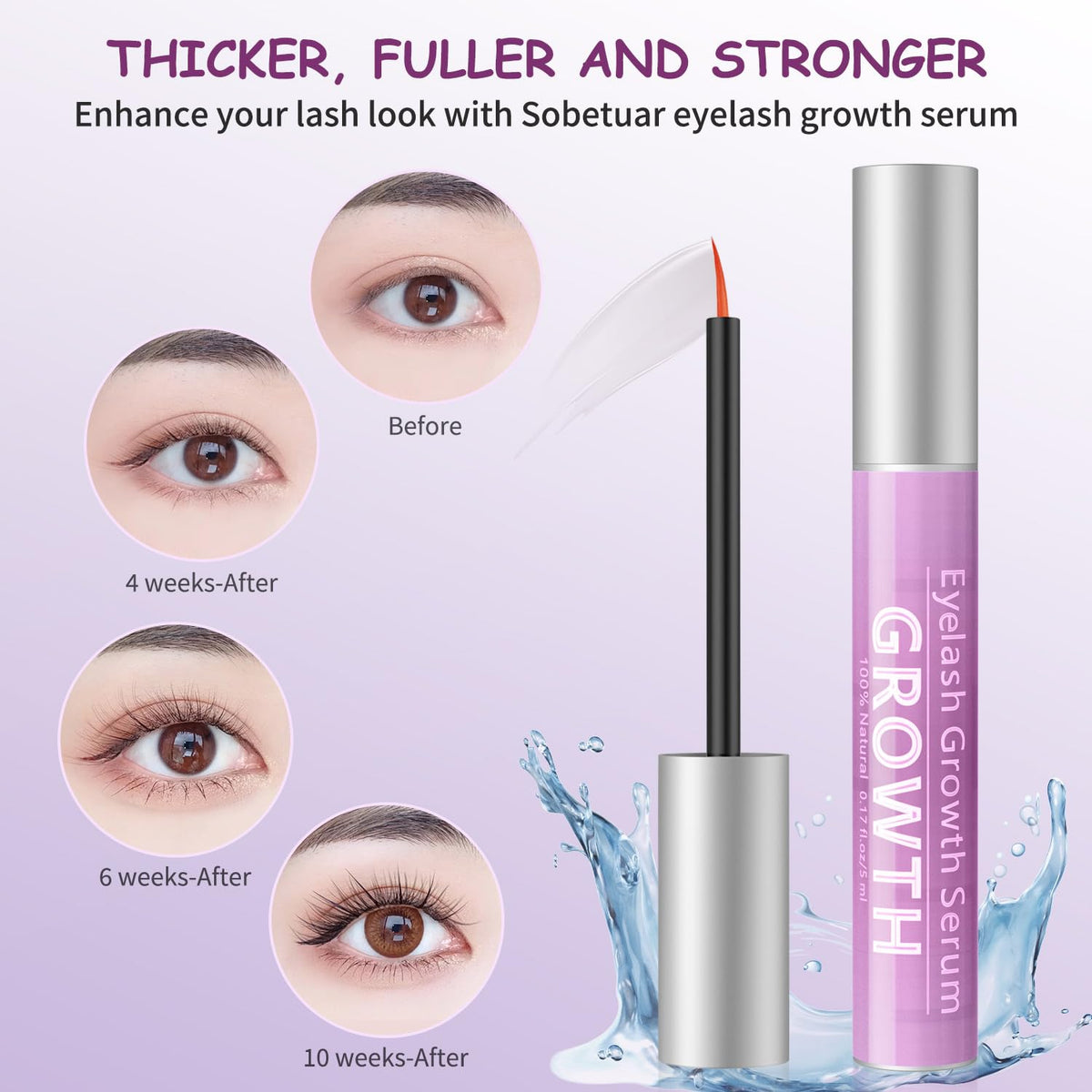 Eyelash Growth Serum Volumizing Lash Serum for Eyelash Growth Longer & Thicker Lash Enhancing Serum with Natural Formula Vegan & Cruelty-Free (5 Ml)