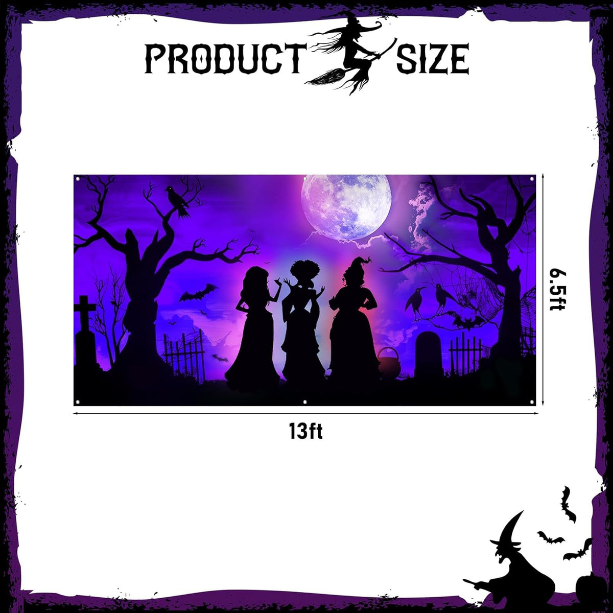 Halloween Decorations Outdoor Garage Door Cover, Large Black Hocus Pocus Witches Cauldron Silhouette Decor, 6.5 X 13 Ft Scary Halloween Garage Door Decorations for Home Wall Window Patio Yard Outside