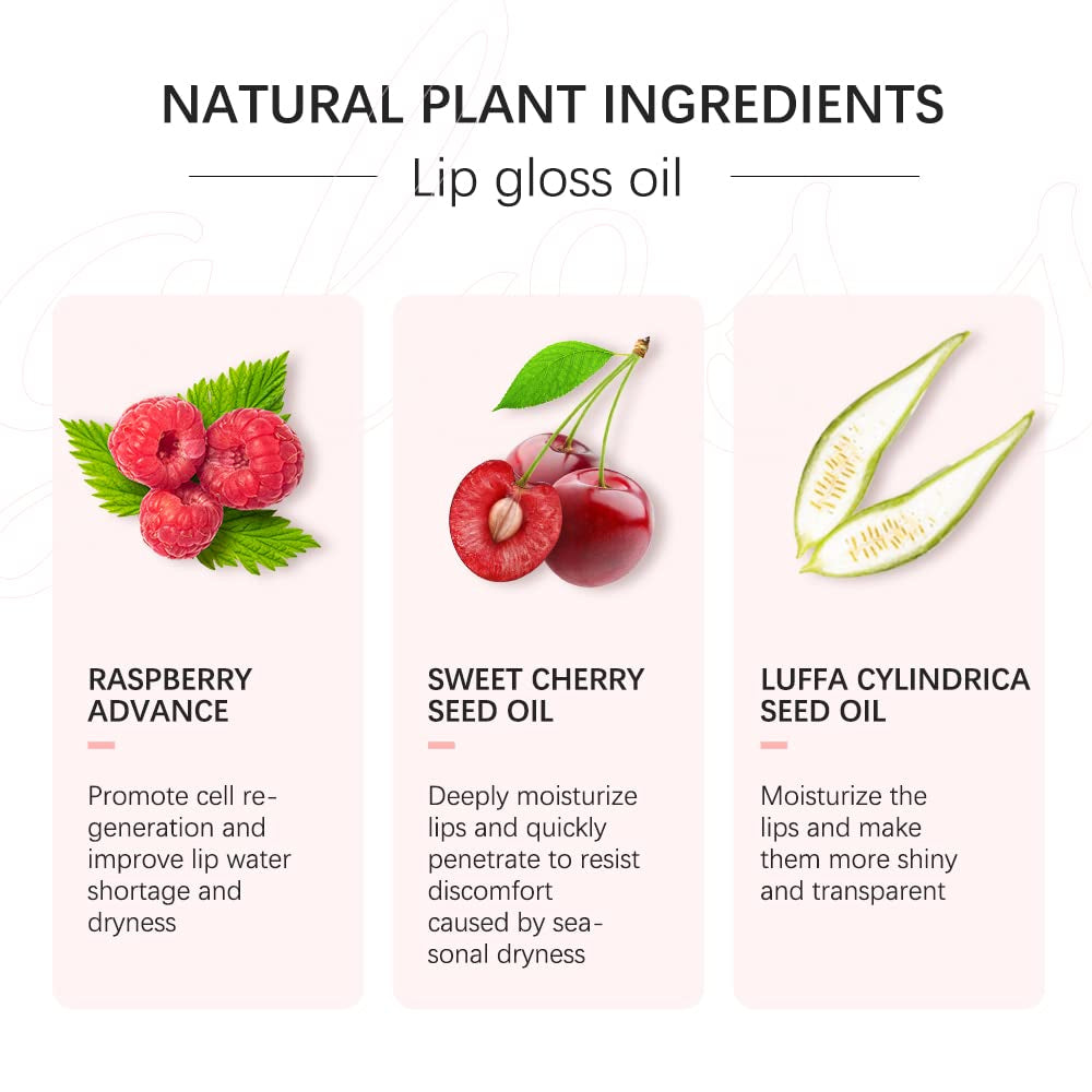 Hydrating Lip Glow Oil, Plumping Lip Gloss, Moisturizing Lip Oil Gloss, Transparent Moisturizing Lip Balm, Natural Lip Plumper, Lip Plumper Gloss Make Lips Fuller and Moisturizing (Raspberry)