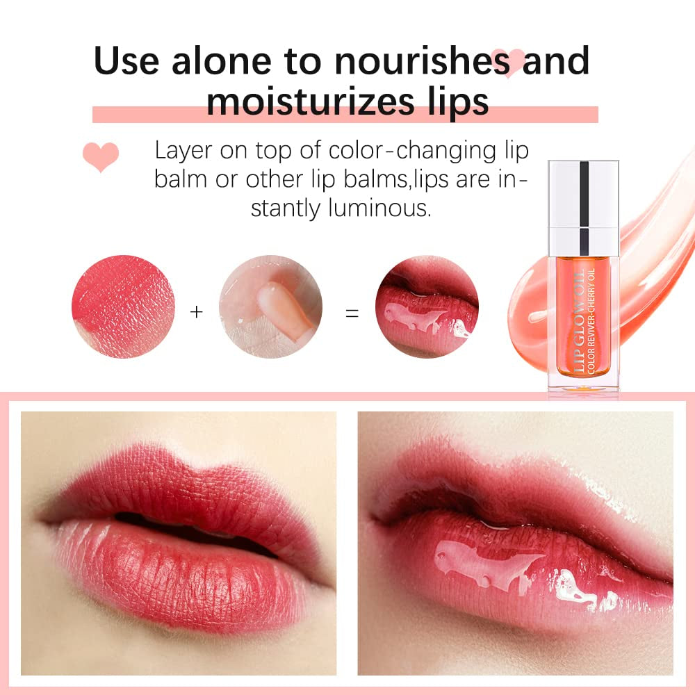 Hydrating Lip Glow Oil, Plumping Lip Gloss, Moisturizing Lip Oil Gloss, Transparent Moisturizing Lip Balm, Natural Lip Plumper, Lip Plumper Gloss Make Lips Fuller and Moisturizing (Raspberry)